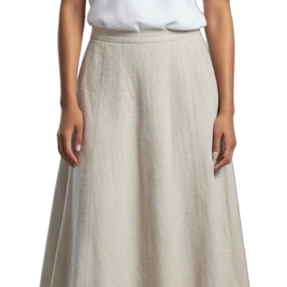Saint Tropez West Neutral Linen Blend A-Line Skirt Size 8 Y2K